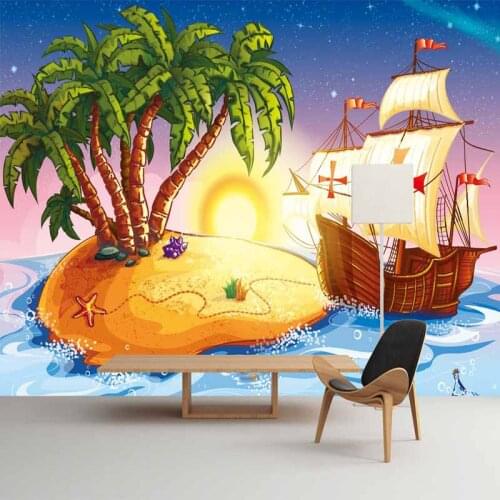 Custom 3D Wallpaper Cartoon Pirate Ship Photo Mural Childrens Room Kindergarten Lovely Decor Wallpaper Papel De Parede Infantil