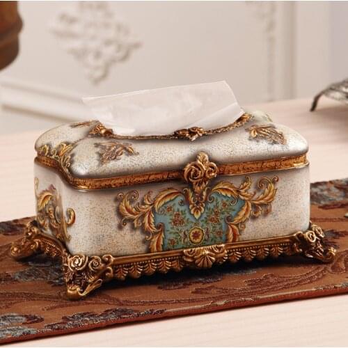 European Style Pumping Box Luxury Resin Tissue Box Fashion and Elegant Retro Home Living Room Desktop Tissue Napkin Holder