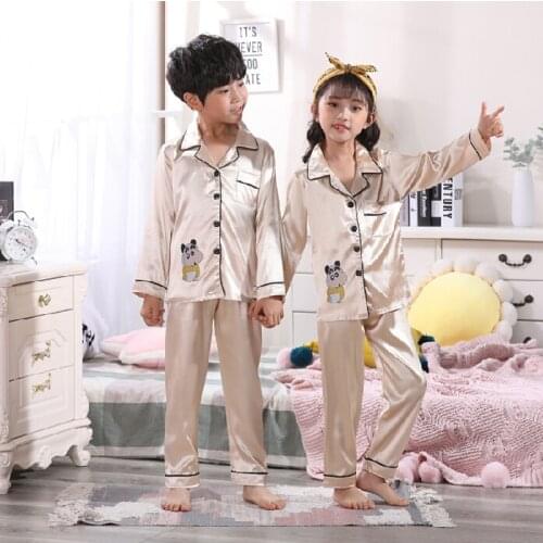 Long Sleeve Silk Pajamas for Girls Boys pjs Autumn Pajama Set Silk Satin Pijama Harper Seven Pyjamas Sleepwear Suit 3-14 years