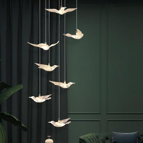 Modern LED Pendant Light Fixtures Creative Staircase Hanging Lamp Personality Duplex Building Model Room LED Pendant Lamp Stair