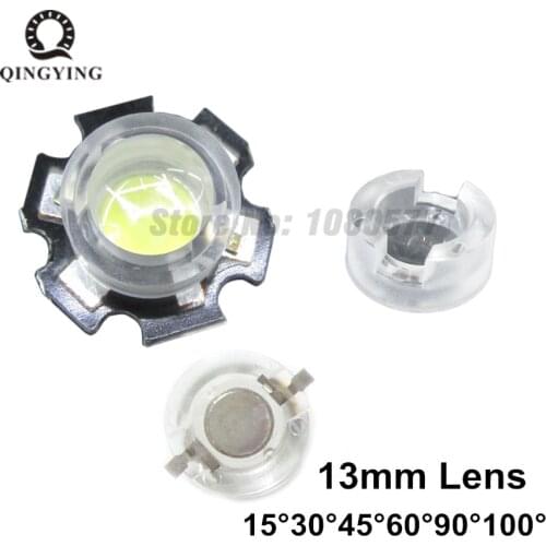 100pcs 13mm mini LED Lens 1W 3W 5W 15 30 45 60 90 100 Degree Needn't Holder for IR CCTV Optical LED PCB Convex Lenses