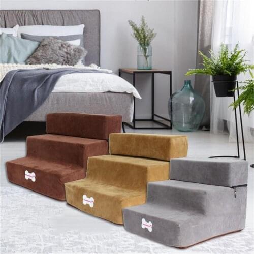 3 Tiers Steps Pet Dog Stairs Step Flannel Dog Detachable Three-Story Staircase Assembly Removable Wash Stairs Ladder Dog Stairs
