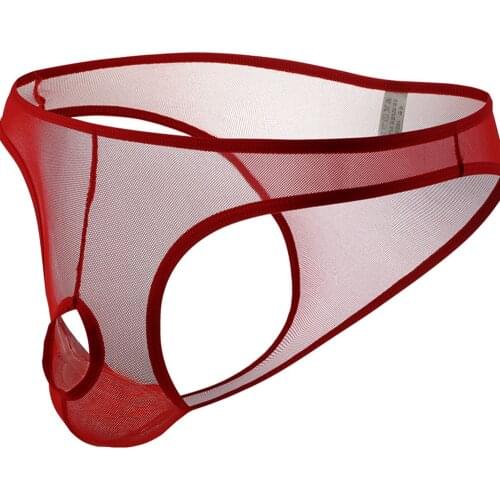 Man Briefs Ultra-Thin Breathable Comfy Bikini Bulge Pouch Open Crotch Low Waist Underpant Ice Silk Underwear