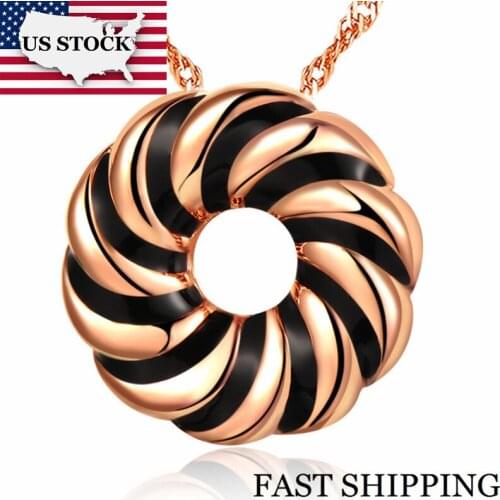US STOCK 15%Off Rose Gold Color Necklace Pendant Black White Round Pendant Necklace Jewelry Women Gift Uloveido N681