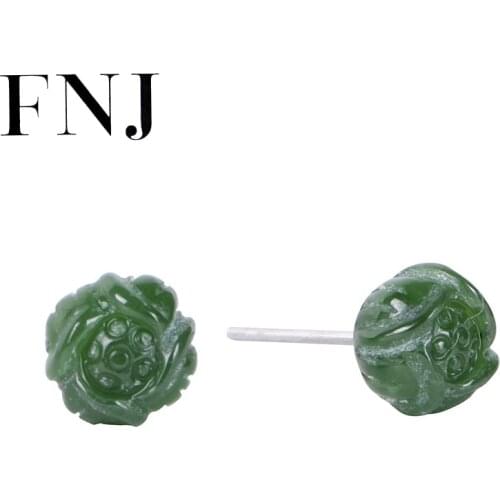 FNJ Lotus Jasper Earrings 925 Silver Original Pure S925 Sterling Silver Stud Earring Women Jewelry