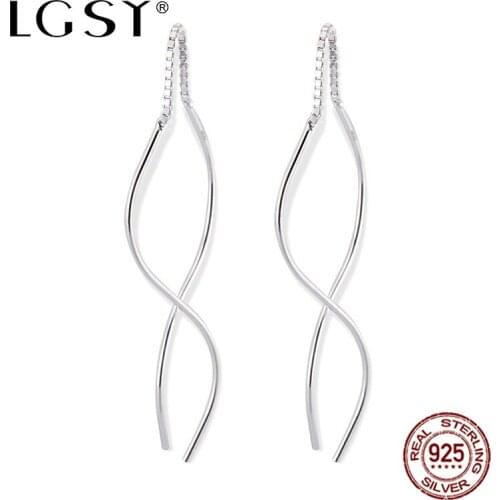 LGSY 925 Sterling Silver Spiral Earrings Curved Long Drop Design Earrings Fashion Jewelry Party Wedding Earring Silverware DE005