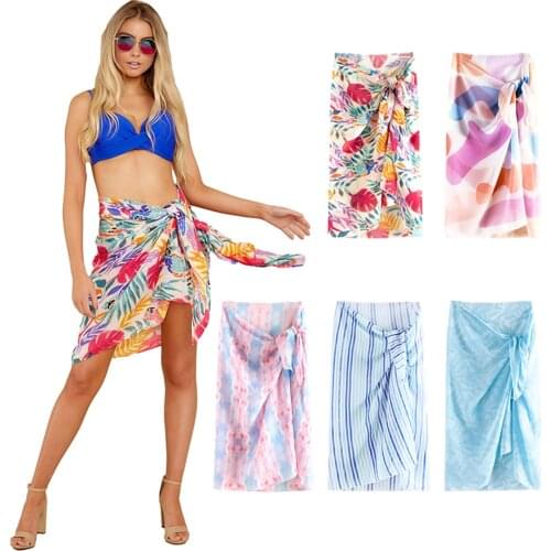 SAGACE Womens holiday Flower Print Chiffon beach towel swimsuit skirt, 2021 summer fashion new seaside holiday womens wear