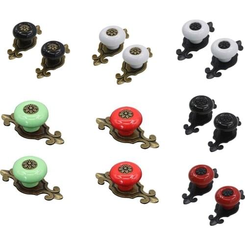 1 Pair Ceramic Door Drawer Cupboard Handle Pull Knobs Bronze Zine Alloy Base (White, Color of Base---Bronze)