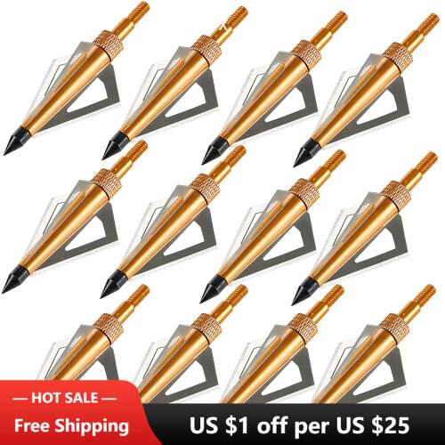 12/24 pcsCompound Bow and Crossbow 3 Blade Archery Broadheads 125 Grain Fixed Arrow Head Tips