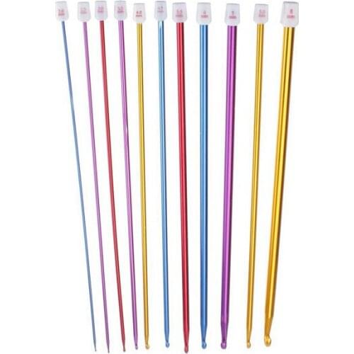 150 sets (11 Pcs/ Set) Crochet Hooks Needle Set Assorted Colors Tunisian Afghan Aluminum Knitting Needles Tools Kit