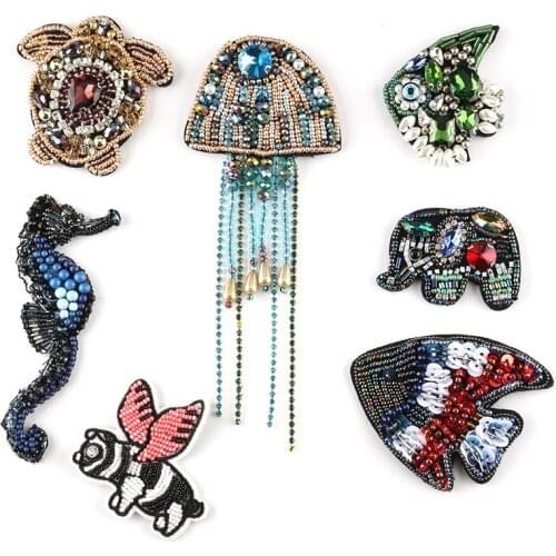 2019 New Arrival Beaded Fabric Badge 1pc Jellyfish Turtle Hippocampus Fish Patches For Clothing Coat Tshirt Sequined Applique