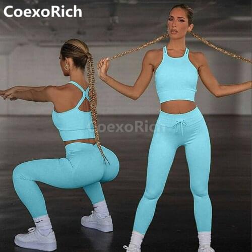 2021 Casual Gym Wear Sport Bra Outfit Workout Clothes Seamless Race Back Crop Tank Top Scrunch Butt Fitness Leggings Sportswear