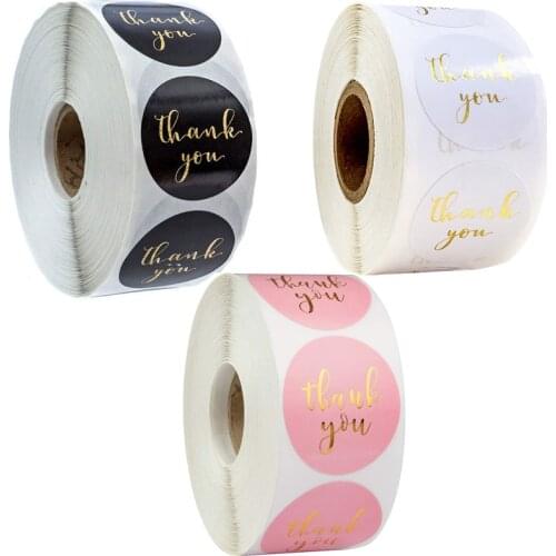 3 styles 500pcs gold foil thank you sticker scrapbooking for envelope seal labels stickers pink white black stationery sticker