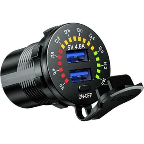 Car Charger With LED Voltmeter 50x36.8mm 5v Black DC 12V - 24V Display Dual USB
