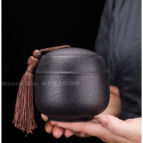 Black Ceramic Casket Memorial Container Dog Tight Seal Urn Shelter Cat Tomb Ashes Preserving Jar Pet Keepsake Cremation Product