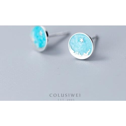 Colusiwei Art Design Enamel Sky Wave Star Stud Earrings for Women 925 Sterling Silver Fashion Statement Jewelry 2020 New