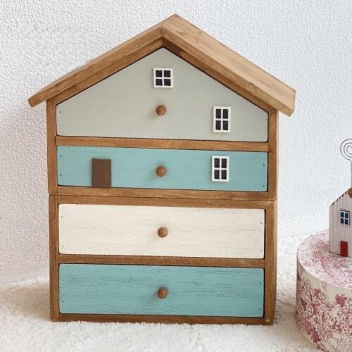 Handmade Anituqe Wooden Desktop Organizer with Drawers