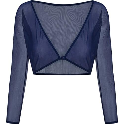 Women Summer Long Sleeve Top Thin Perspective Shawl Shrug Tops V-Neck Mesh Blouse Female Shirt 2021 New