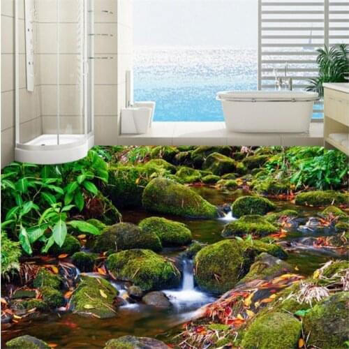 Beibehang Custom photo floor 3D waterproof wear-resistant PVC floor painting 3D outdoor mountain stream stream pebble scenery