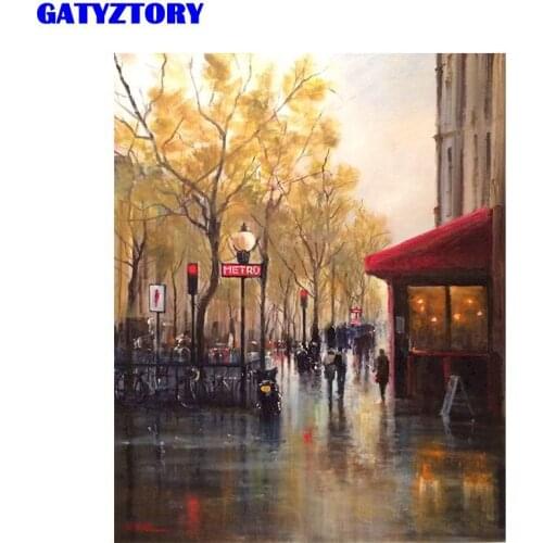Gatyztory Frame DIY Painting By Numbers Street Landscape Handpainted Oil Painting Wall Decor Canvas Colouring