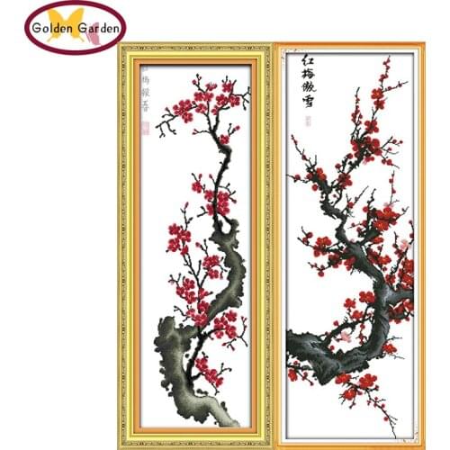 GG The Plum Tree Bloom In Snow Cross Stitch Flower Embroidery Kits 11CT 14CT DIY Chinese Cross Stitch Painting for Home Decor