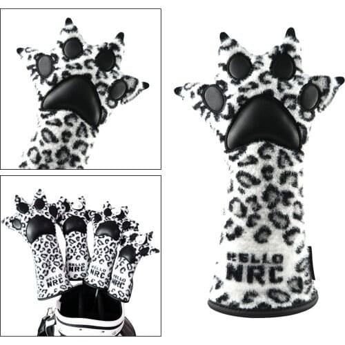 Golf Club No. 1 3 5 UT Headcovers Driver Fairway Woods Cover PU Plush Leopard Claw Shape Head Covers Protector Golf Accessories