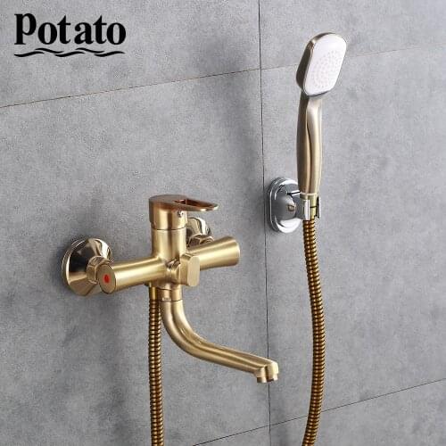 Potato Bathroom Shower Faucet Bronze Mounted Long Water Outlet Tube 90 Degree Hot And Cold Water Mixer Shower Head p30270-2