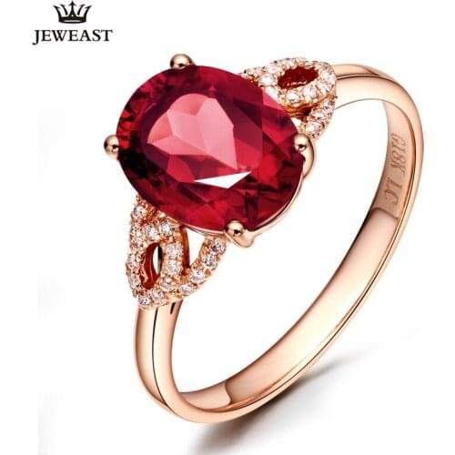LSZB Natural Red tourmaline 18K Pure Gold 2020 New Hot Selling Top Ring Women Shape Ring For Ladies Woman Genuine Jewelry