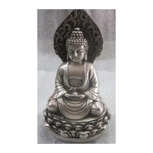 Copper Brass CHINESE crafts Asian Elaborate ancient Chinese sculpture Buddha Tibetan silver Buddha statue