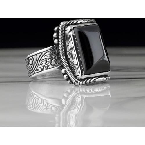 Mens 925 Sterling Silver rings finger Luxury Onyx Stone Jewelry Fashion Vintage Gift Zircon Aqeq Mens Rings All Size Guaranteed