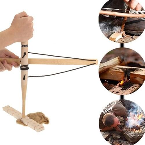 60%HOT Drill Wood Make Fire Bow Kit Survival Camping Outdoor Emergency Friction Starter