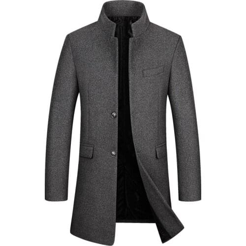 NEW Autumn Winter Wool Trench Coat for Men Thick Fleece Business Casual Jackets Windproof Slim Pea Coat Overcoat Windbreaker G