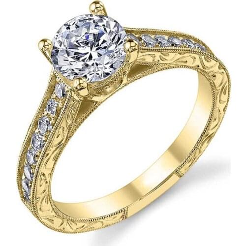 USTAR 7mm AAA cubic Zirconia wedding rings for women vintage Carving gold engagement rings female copper fashion jewelry anel