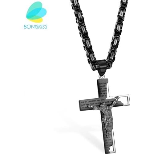Boniskiss Bible Necklace Luxury Brand Necklace Black Color Jewelry Cross Crucifix Jesus Cross Pendant Necklaces For Women & Men