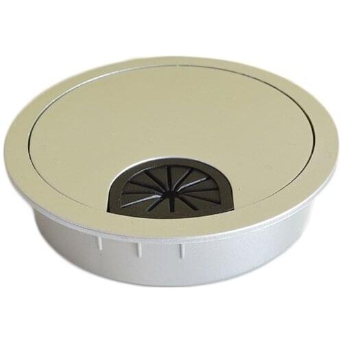 Plastic Silver 60mm Mounting Hole Table Cable Wire Outlet Port Round Computer PC Desk Grommet Cable Hole Cover Line Holder