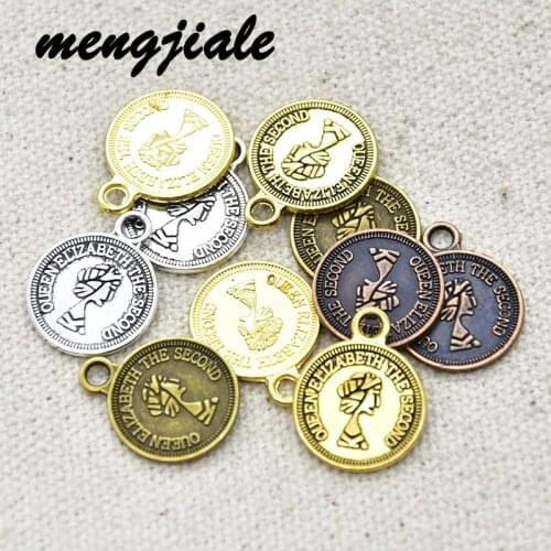 30pcs Wholesale Five Color Woman Avatar Charms Alloy Metal Round Pendants For DIY Handmade Jewelry Accessories Making 17*13mm