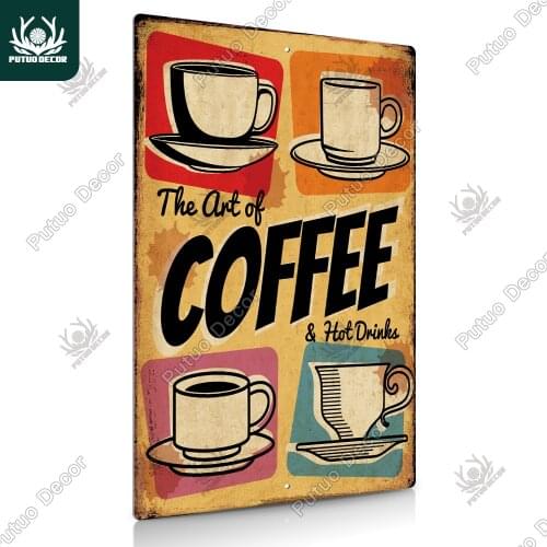 Putuo Decor Coffee Aluminum Sign Plaque Metal Vintage Metal Signs Poster Home Wall Decor for Cafe Kitchen Club Bar Decoration