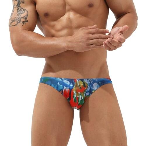 Sexy Printed Bikini New Mens Low Waist Triangle Panties European American Fashion Hot Sale Mens Underwear Home Casual Sports