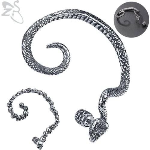 ZS Punk Rock Snake Studs Earrings for Men Women Gothic 316L Stainless Steel Skull Earrings Boys' Hip Hop Ear Piercing Jewellery