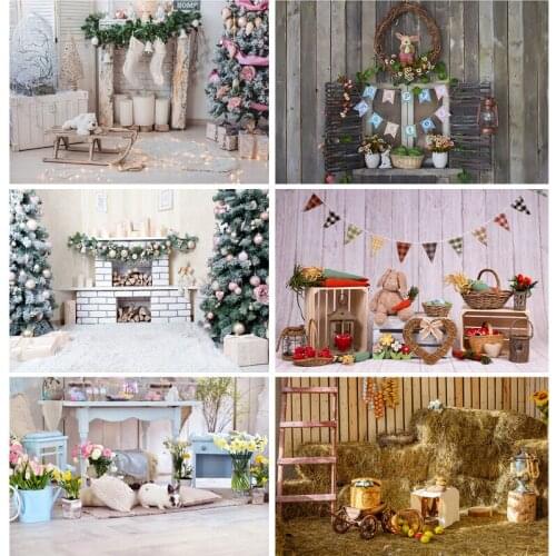 SHENGYONGBAO Spring Easter Photography Backdrop Rabbit Flowers Eggs Wood Board Photo Background Studio Props 2021318FH-56