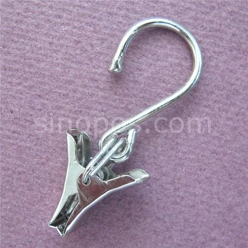 Steel Clamp With Hook 5cm, rail curtain hooks cap sock scarf fabric poster sign hanger laundry clothespin, metal hanging clip