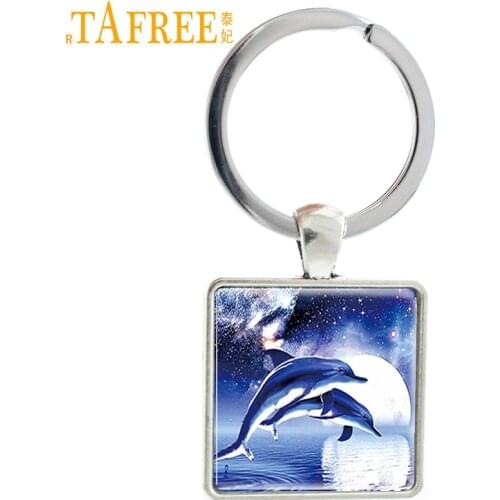 TAFREE Dolphin Art Picture Animal Keychain Purse Bag Buckle Pendant For Car Keyring Holder Women Man Jewelry E322