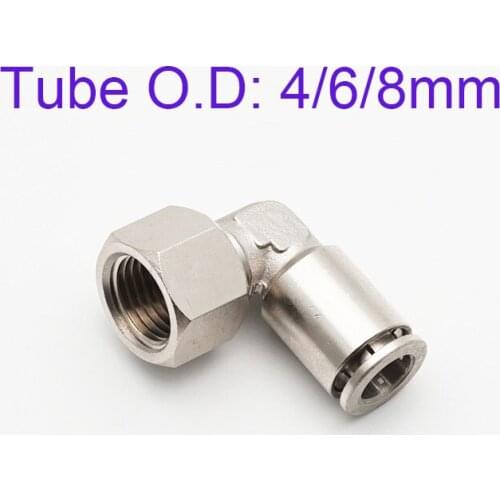 PLF 4/6/8mm Tube All-copper Nickel-plated Elbow Joint M5 1/8 1/4 1/2 Female 360 degree rotatable Nut Metal Quick Pipe Connector