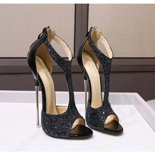 Glittering 16cm Extreme High Heels Sandals Ankle Strap Sexy Pumps Fetish SM Cosplay Show Drag Queen Cross Dresser Unisex Shoes