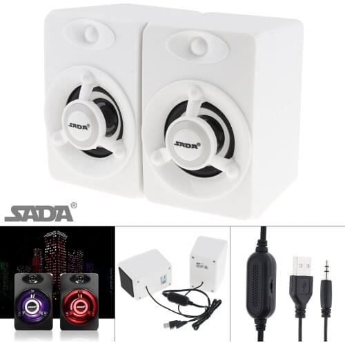 V-118 Mini White Portable USB2.0 Subwoofer Computer Speaker with Luminescent Multicoloured Lamp for Desktop PC/MP3/Cellphone