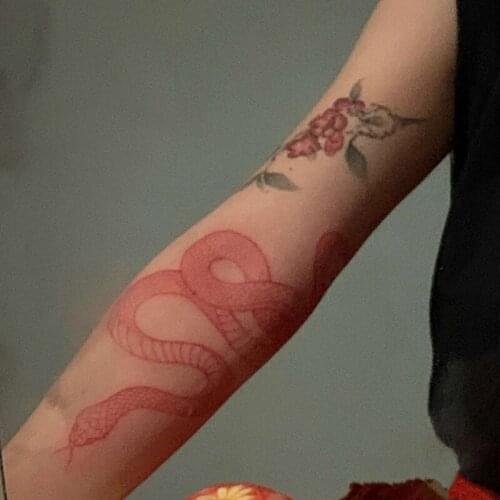 Big Size Red Snake Waterproof Temporary Tattoo Stickers For Cool Women Men Body Art Waist Decals Fake Tatto Summer