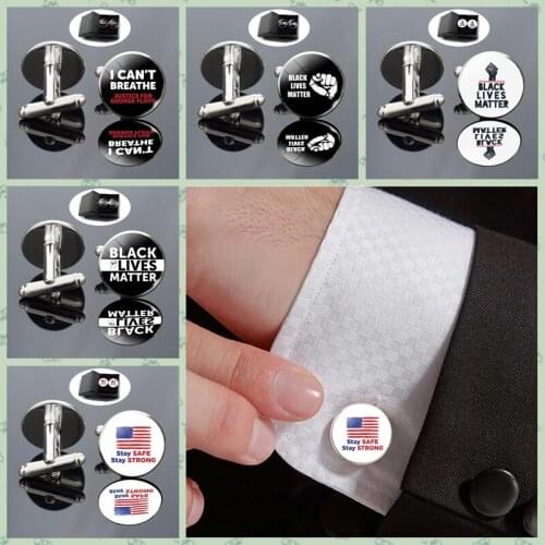 Stay Safe Stay Strong Tie Clips Mens Suits Shirt Cuff Links Tie Clips Glass Cabochon French Cuff Cufflinks Wedding Accessories