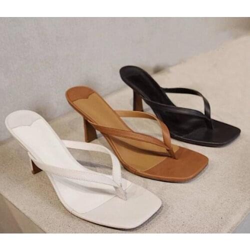 Moraima Snc Woman Summer Shoes Sexy Leather Thong Sandal Beach Wearing Thin Heels Gladiator Shoes Brown White Black