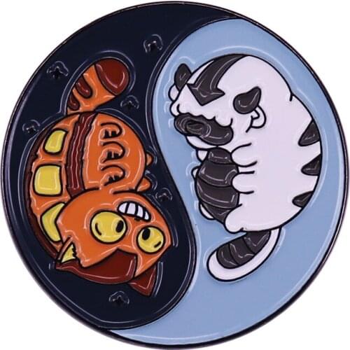 Appa and Catbus Aesthetic Yin Yang Brooch Dark and Bright Badge Cute Studio Ghibili Badge Accessory