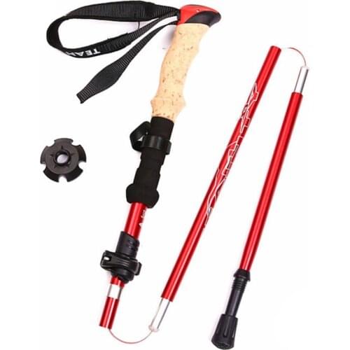 1Pc Portable Walking Stick Aluminum Trekking Pole Ultralight Camping Hiking Folding Walking Pole Telescopic Crutches